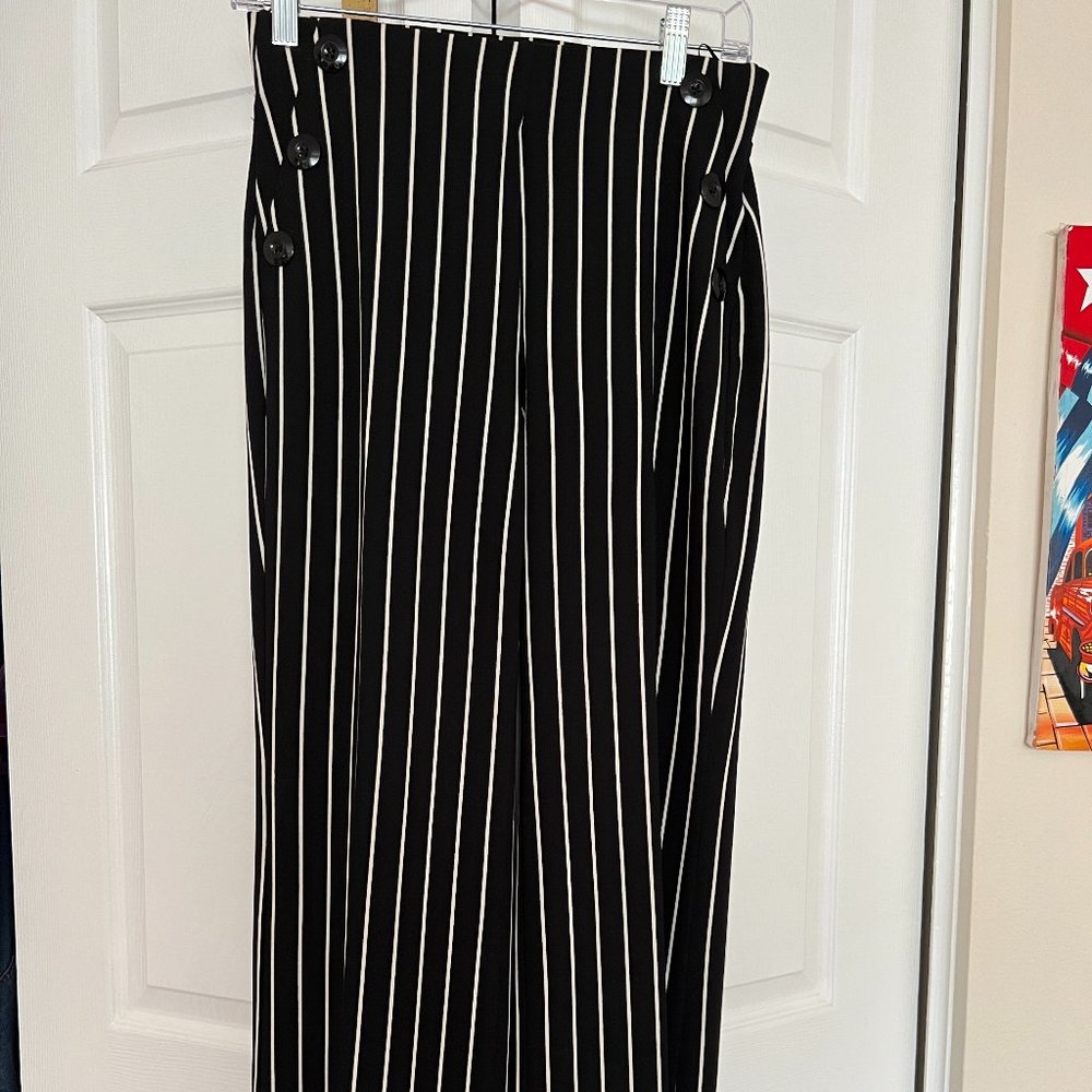 Wide Leg Pin Stripe Trousers
